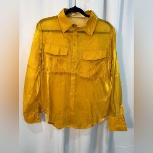 Audette, anthropology mustard Sheer Blouse
